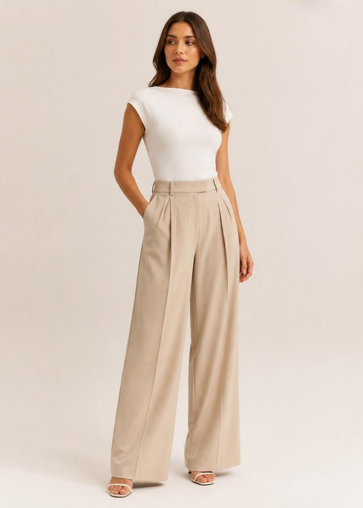[EVIE-57C] Pantalón de tela pierna ancha