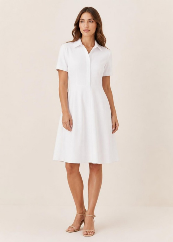Vestido manga corta con cuello (L, Blanco)