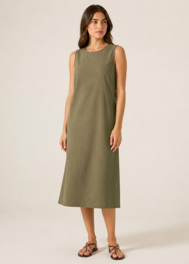 Vestido midi sin mangas (L, Caqui)